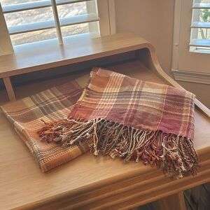 EUC Pottery Barn “Newton” Rustic Plaid Table Scarf/Throw 50x50 Inches Square